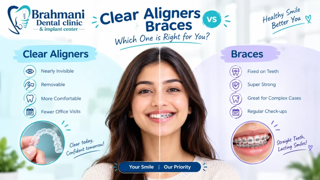 Clear aligners vs braces comparison for teeth straightening treatment